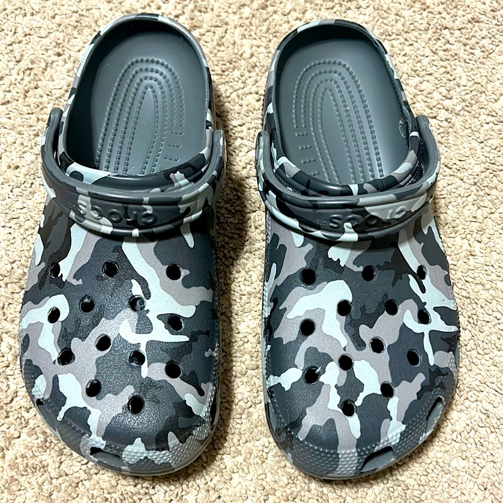Grey camo Crocs